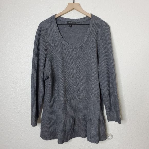 Lane Bryant Gray Ribbed Peplum Pull Over Sweater Top Women's Size 26/28 - Picture 1 of 7